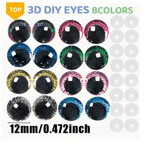 ojos realistas seguridad 3d plastico 12mms para peluches amigurumis x8 pares colores surtidos 0