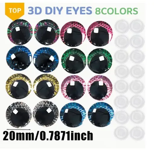 ojos realistas seguridad 3d plastico 20mms para peluches amigurumis x8 pares colores surtidos 0