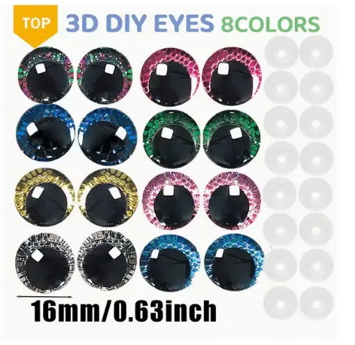 ojos realistas seguridad 3d plastico 16mms para peluches amigurumis x8 pares colores surtidos 0