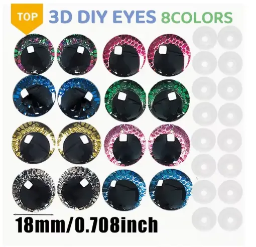 ojos realistas seguridad 3d plastico 18mms para peluches amigurumis x8 pares colores surtidos 0