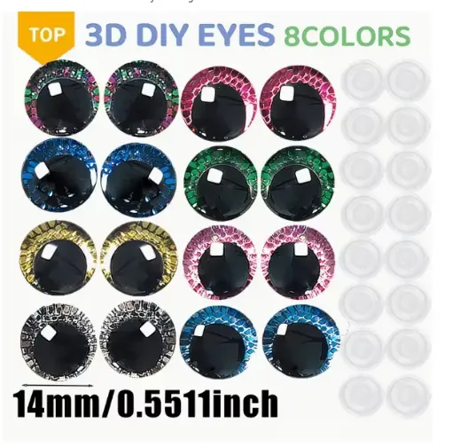 ojos realistas seguridad 3d plastico 14mms para peluches amigurumis x4 pares colores surtidos 0