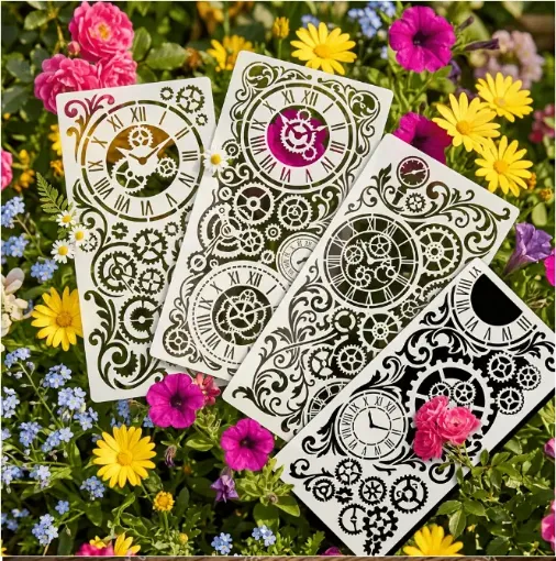 stencil plantilla reutilizable 30x15cms modelo engranajes steampunk varios motivos por unidad 0