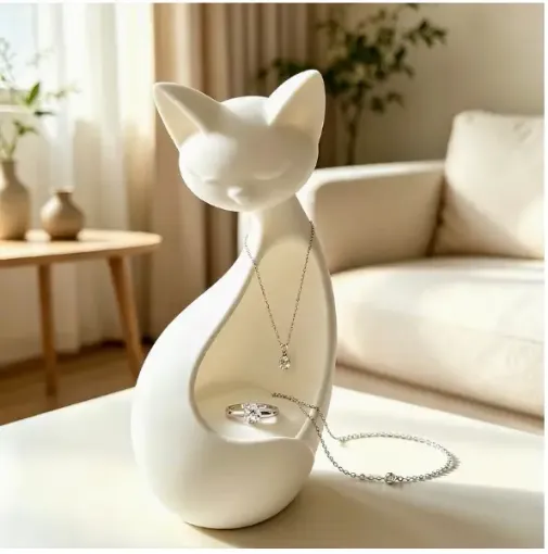 pieza impresion 3d abs modelo organizador joyas gato medida 50x50x100mms color blanco 0