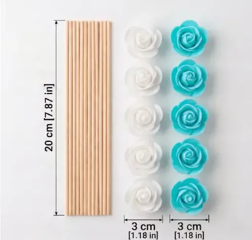 varilla ratan difusoras 20cms flor 3cms blanca turquesa para hornito esencias set x10 0