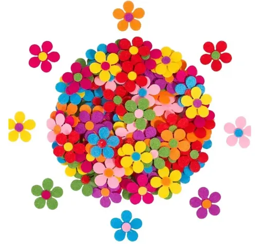aplique fieltro modelo flor 40mm x25 unidades colores centros surtidos 0