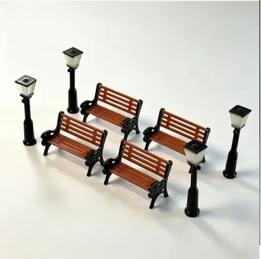 set banco plaza 42mms farola 55mms 3d resina abs para maquetas 0