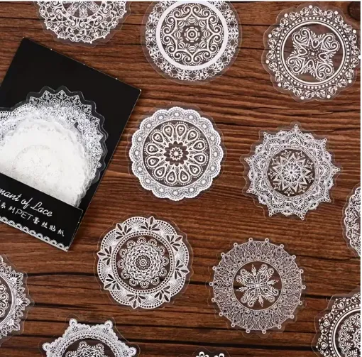 apliques pegatinas adhesivas impermeables para scrapbooking motivos encaje circular 5cms por 30 unidades 0