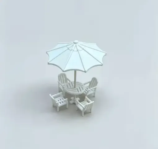 piezas resina abs para maquetas mini escala 1 75 mesa parasol 50x60mms 4 sillas 10x15mms 0