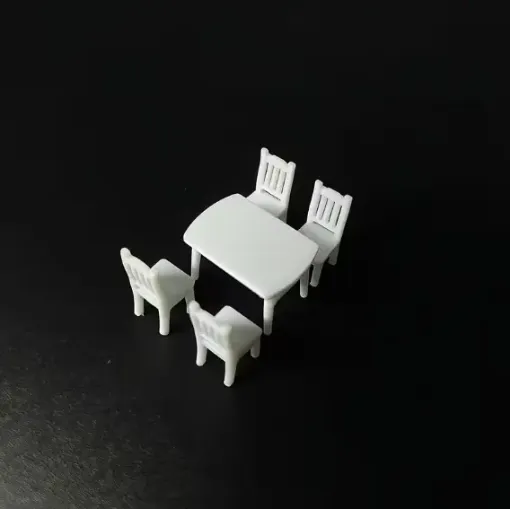 piezas resina abs para maquetas set mesa medida 24x16mms 4 sillas medida 10x20mms colro blanco 0