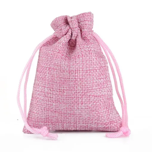 bolsa rustica medida 14x10cms cordon por 5 unidades color rosado claro 0