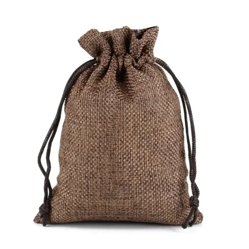 bolsa rustica medida 14x10cms cordon por 5 unidades color marron oscuro 0