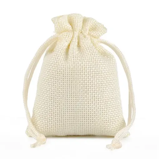 bolsa rustica medida 14x10cms cordon por 5 unidades color marfil 0