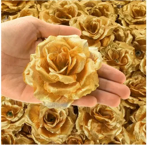 flor artificial rosa 80mms color oro metalizado x5 unidades 0