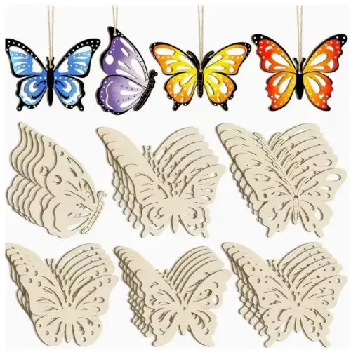 apliques calados madera forma mariposas medida 90x60mms aprox 4 modelos x8 unidades cuerda 0