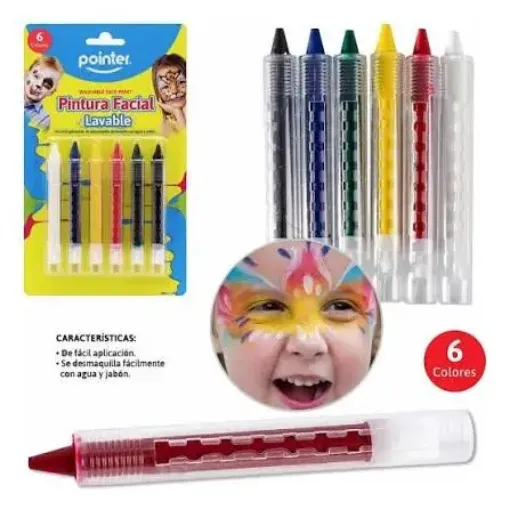 maquillaje pintura facial para rostro lavable pointer x6 colores 0