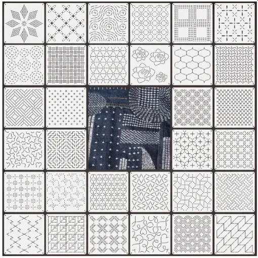 plantilla patrones bordado sashiko 13x13cms varios motivos por unidad 0