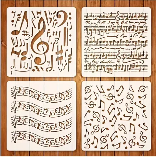 stencil plantilla reutilizable 14x14cms modelo notas musicales 4 motivos diferentes precio unitario 0