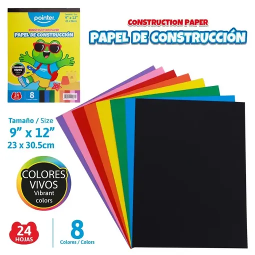 papel construccion coloreado la masa medida 23x30 5cms pointer x24 hojas 8 colores vivos 0