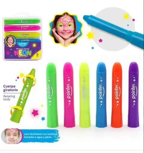 maquillaje pintura facial para rostro lavable pointer x6 colores neon 0