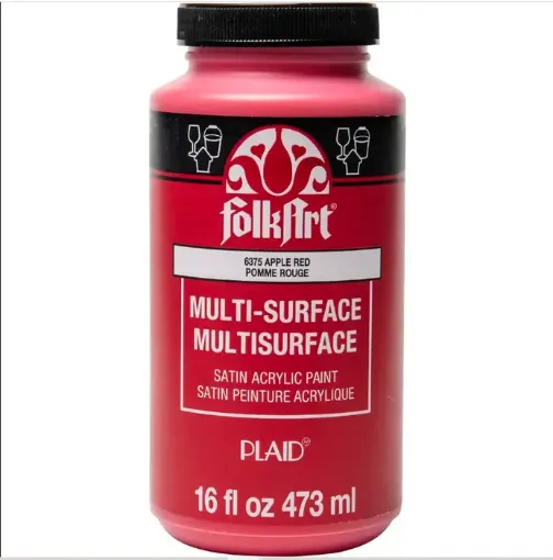 pintura acrilica satinada multi surface folk art 16oz 473ml color 6375 apple red rojo manzana 0
