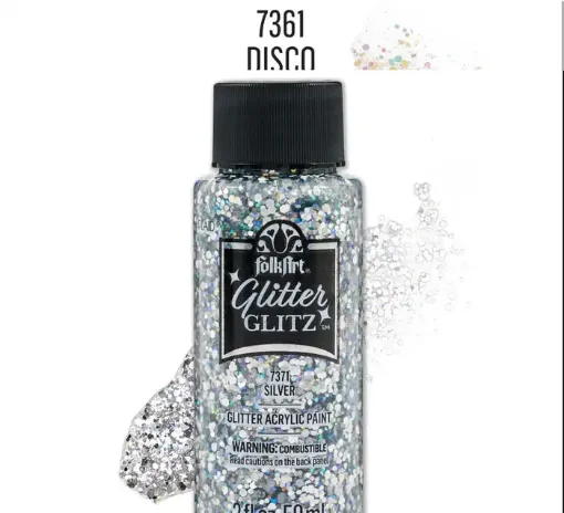 pintura acrilica purpurina brillo holografico glitter glitz folk art 2oz 59ml color 7371 silver 0