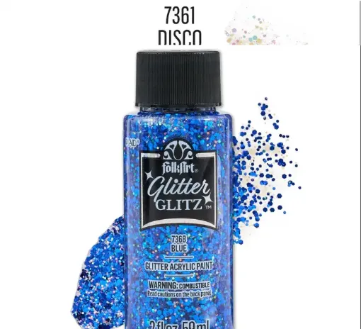 pintura acrilica purpurina brillo holografico glitter glitz folk art 2oz 59ml color 7368 blue azul 0
