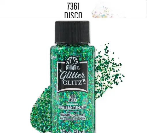 pintura acrilica purpurina brillo holografico glitter glitz folk art 2oz 59ml color 7366 green verd 0