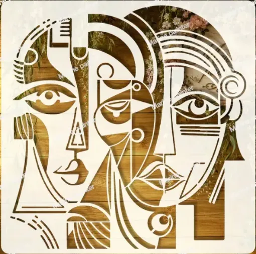 stencil plantilla reutilizable 15x15cms modelo abstracto cubista damas 0