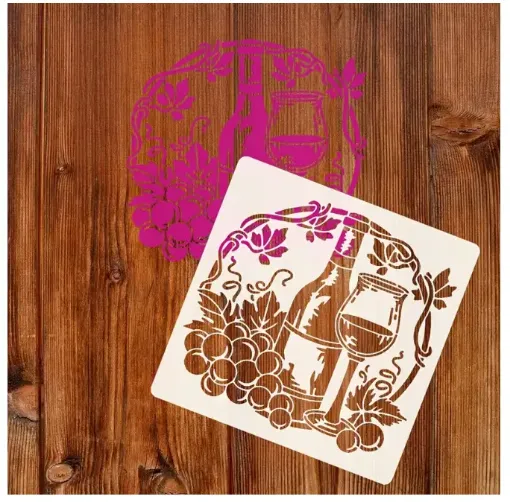 stencil plantilla reutilizable 15x15cms modelo vino 0