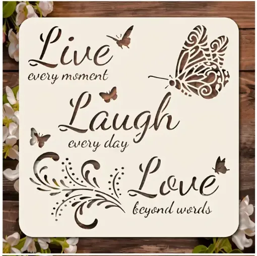 stencil plantilla reutilizable 15x15cms modelo vive rie ama 0