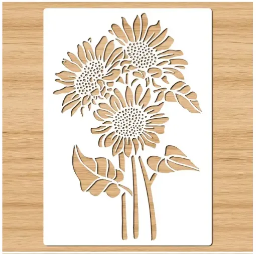stencil plantilla reutilizable pet 30x21cms modelo ramo girasoles 0