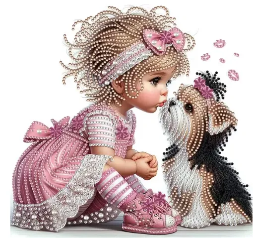 set pintura diamantes art gem 5d lamina 25x25cms motivo nena perrito beso lq015 0