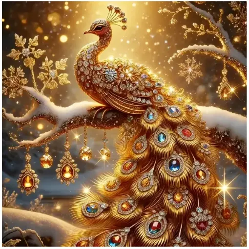 set pintura diamantes art gem 5d lamina 15x15cms motivo pavo real dorado ybb07 0