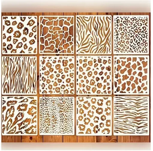 stencil plantilla reutilizable medida 10x10cms modelo animal print x12 motivos diferentes por unidad 0