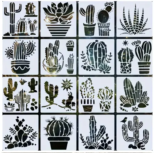 stencil plantilla reutilizable 13x13cms modelo suculentas x16 motivos diferentes eleccion por unidad 0