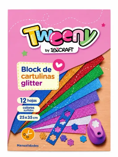 block para manualidades cartulina glitter tweeny ibi craft 25x35cms x12 colores surtidos 0