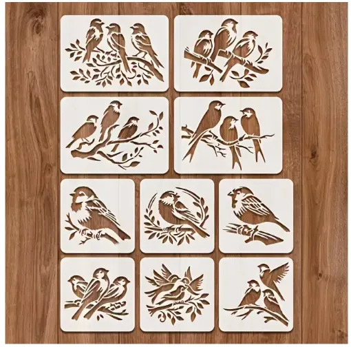 stencil plantilla reutilizable 10x10cms modelo pajaritos motivos diferentes eleccion por unidad 0
