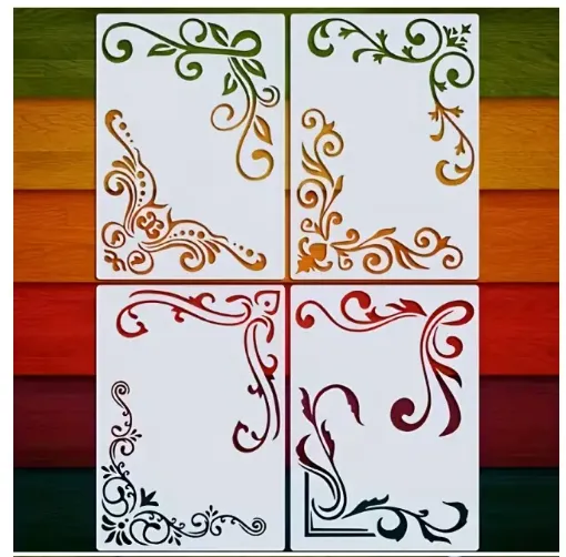 stencil plantilla reutilizable 15x10cms modelo esquineros set x4 motivos diferentes 0