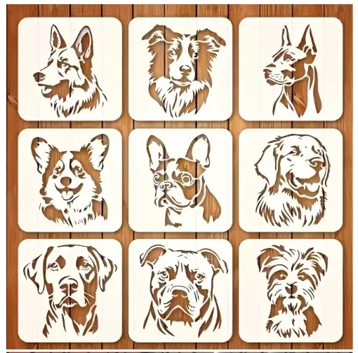 stencil plantilla reutilizable medida 10x10cms modelo perros x9 motivos diferentes por unidad 0