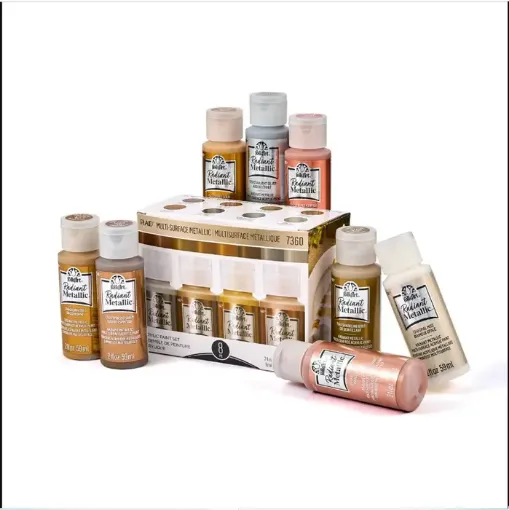 pintura acrilica metalizada brillante radiant metallic acrylic folk art set 8 colores x2oz 59ml 0
