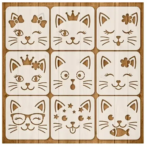 stencil plantilla reutilizable 13x13cms modelo gatos 9 motivos diferentes eleccion por unidad 0