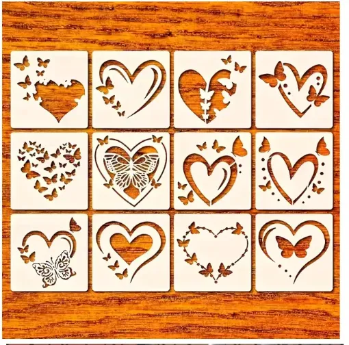 stencil plantilla reutilizable medida 10x10cms modelo corazones x12 motivos diferentes por unidad 0
