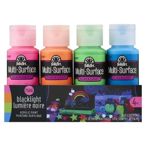 pintura acrilica multi surface neon glow brilla luz negra folkart x2oz 59mm set x4 colores neon 0