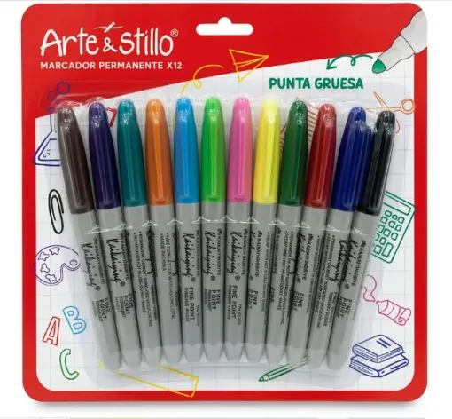 marcadores permanentes punta media arte stillo set 12 colores diferentes 0