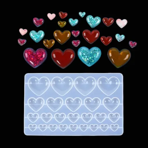 molde silicona para resina epoxi porcelana modelo cabujones corazones 4 medidas 108x172x8mms 0