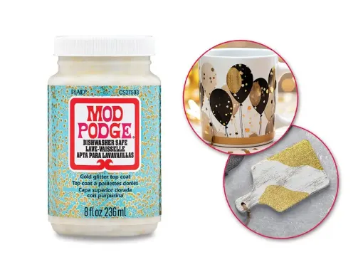 adhesivo sellador barniz mod podge dishwasher safe lavable purpurina dorada plaid 8oz 236ml 0