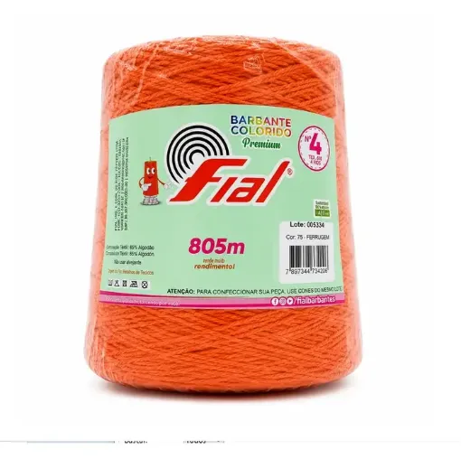 hilo algodon 85 barbante colorido premium fial no 4 tex600 ovillo 570grs 800mts naranja oxido 75 0